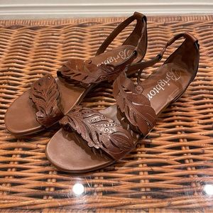 Brighton Nature Sandals Brown Laser Cut Leather - Size 10 RETAIL $225